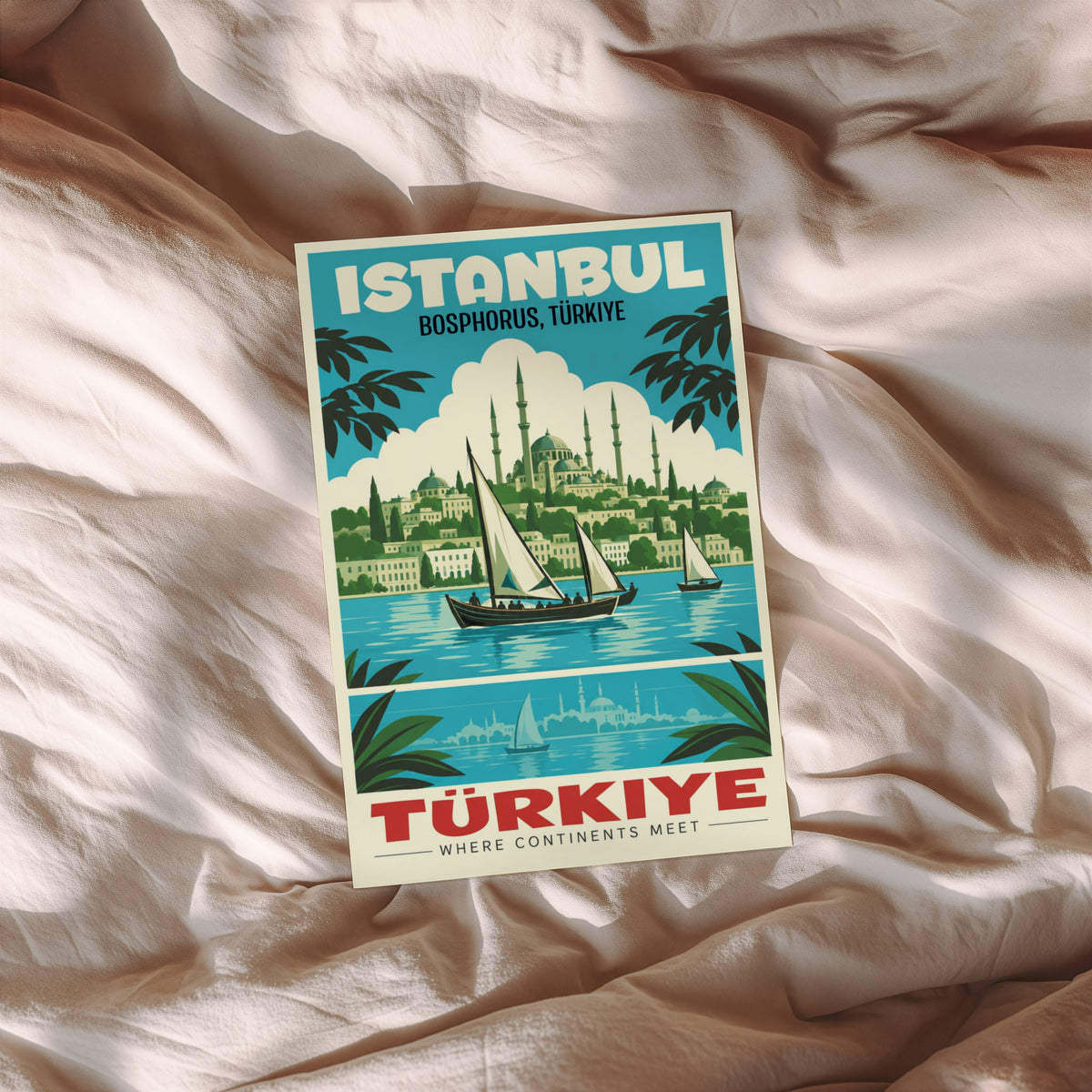 Vintage Istanbul Poster, Bosphorus Travel Print, Turkiye
