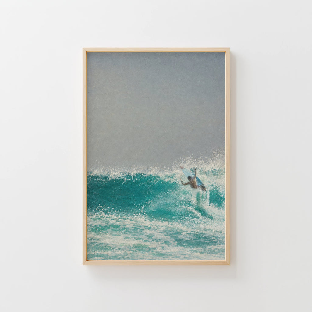 Vintage Surf Print Poster, Turquoise Wave Wall Art