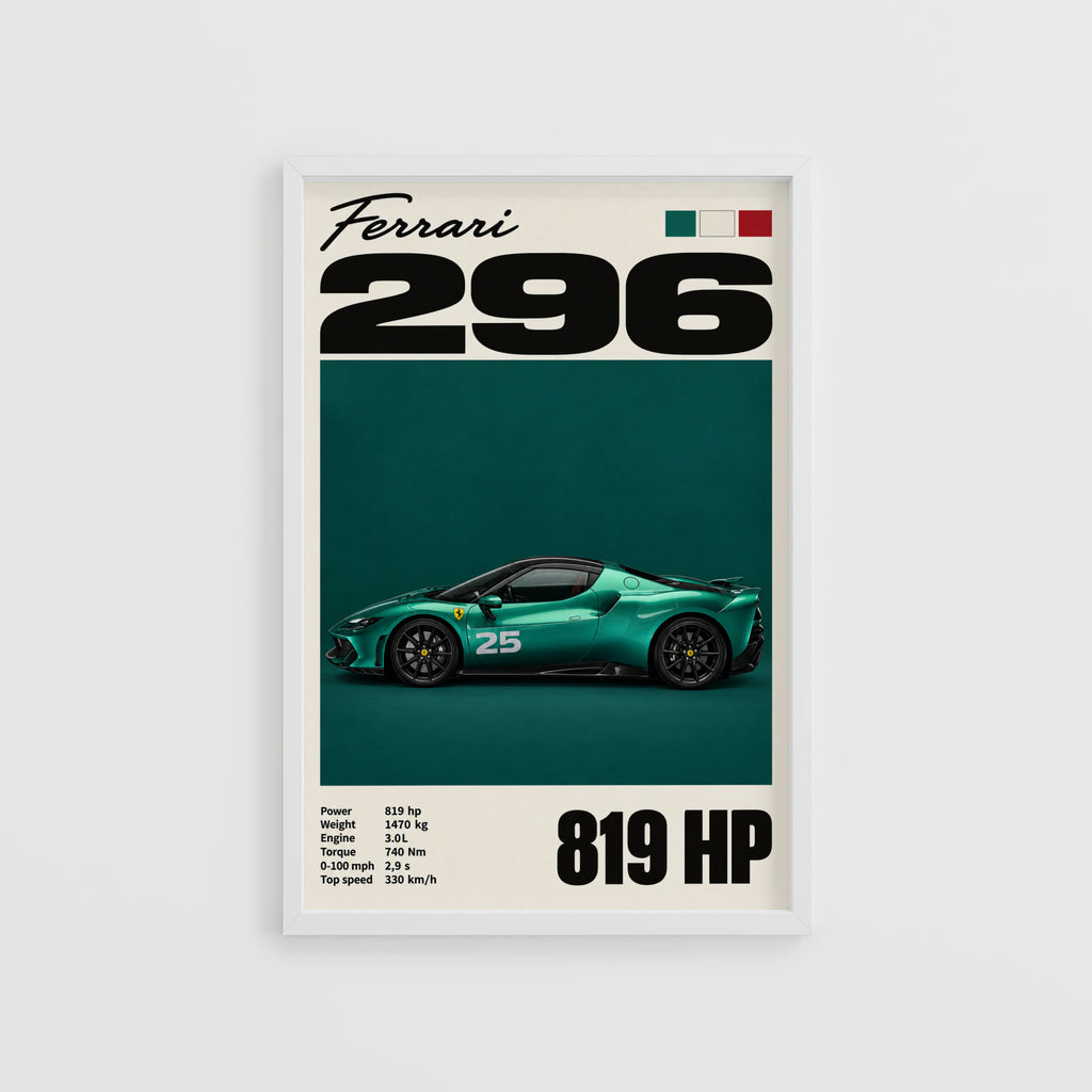 Vintage Ferrari 296 Print, Car Wall Art
