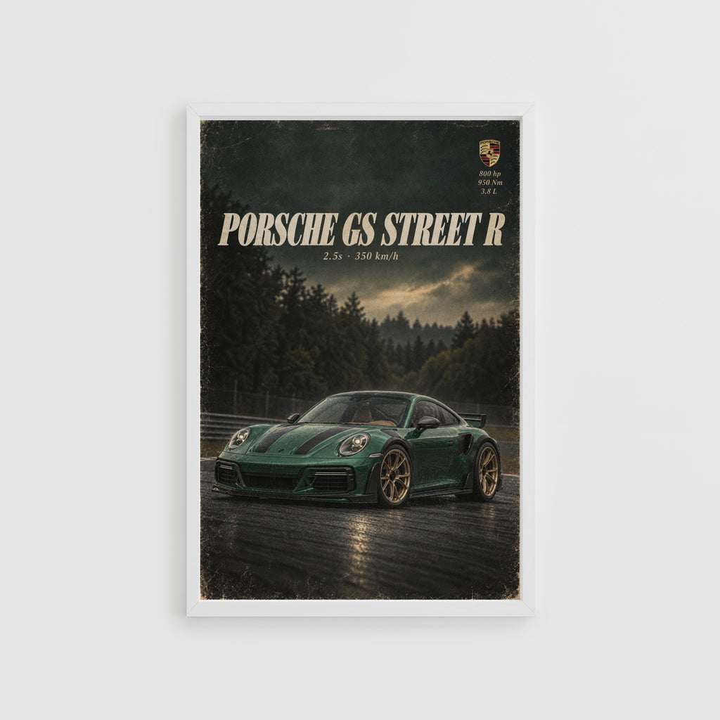 Vintage Porsche Print, Green Sports Car Wall Art