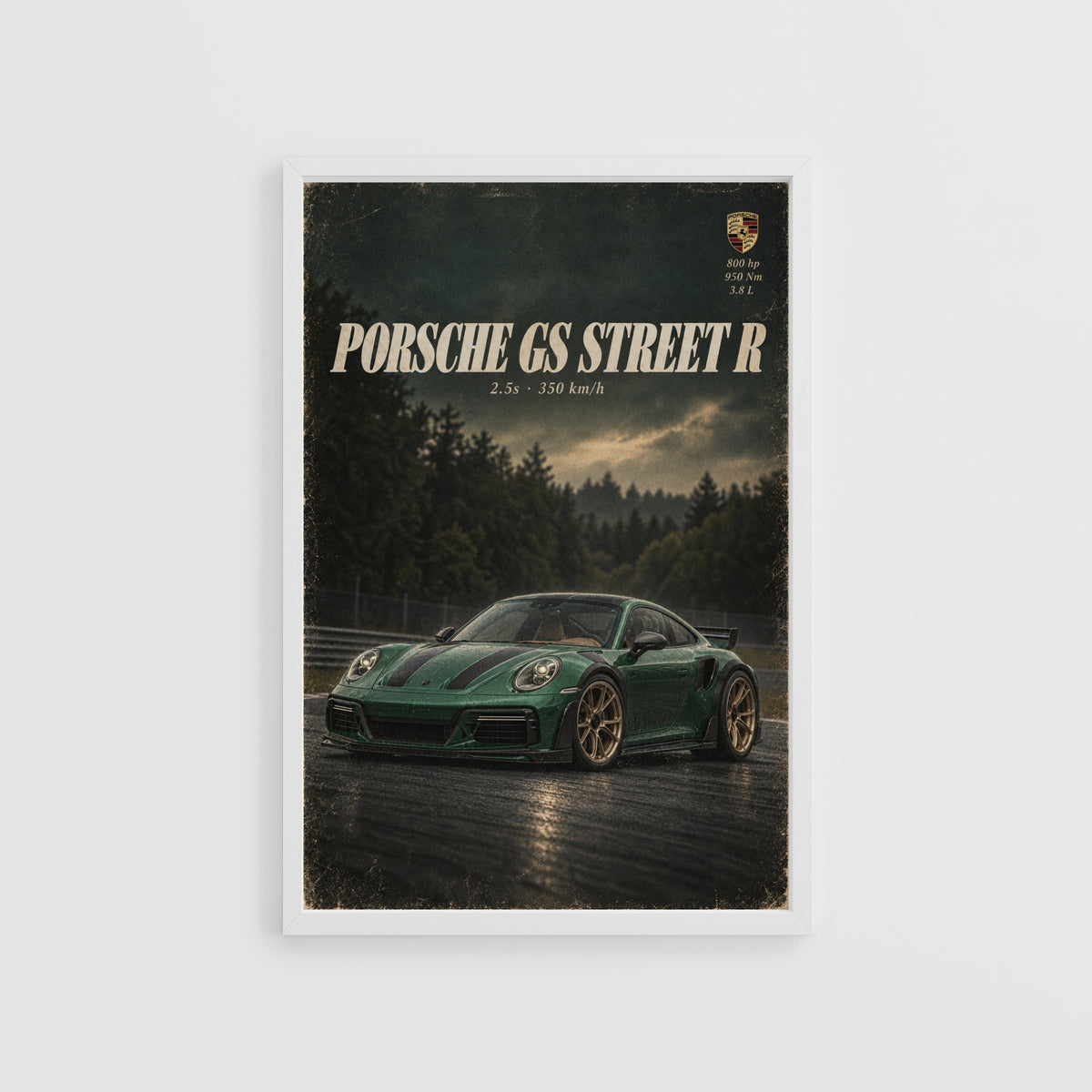 Vintage Porsche Print, Green Sports Car Wall Art