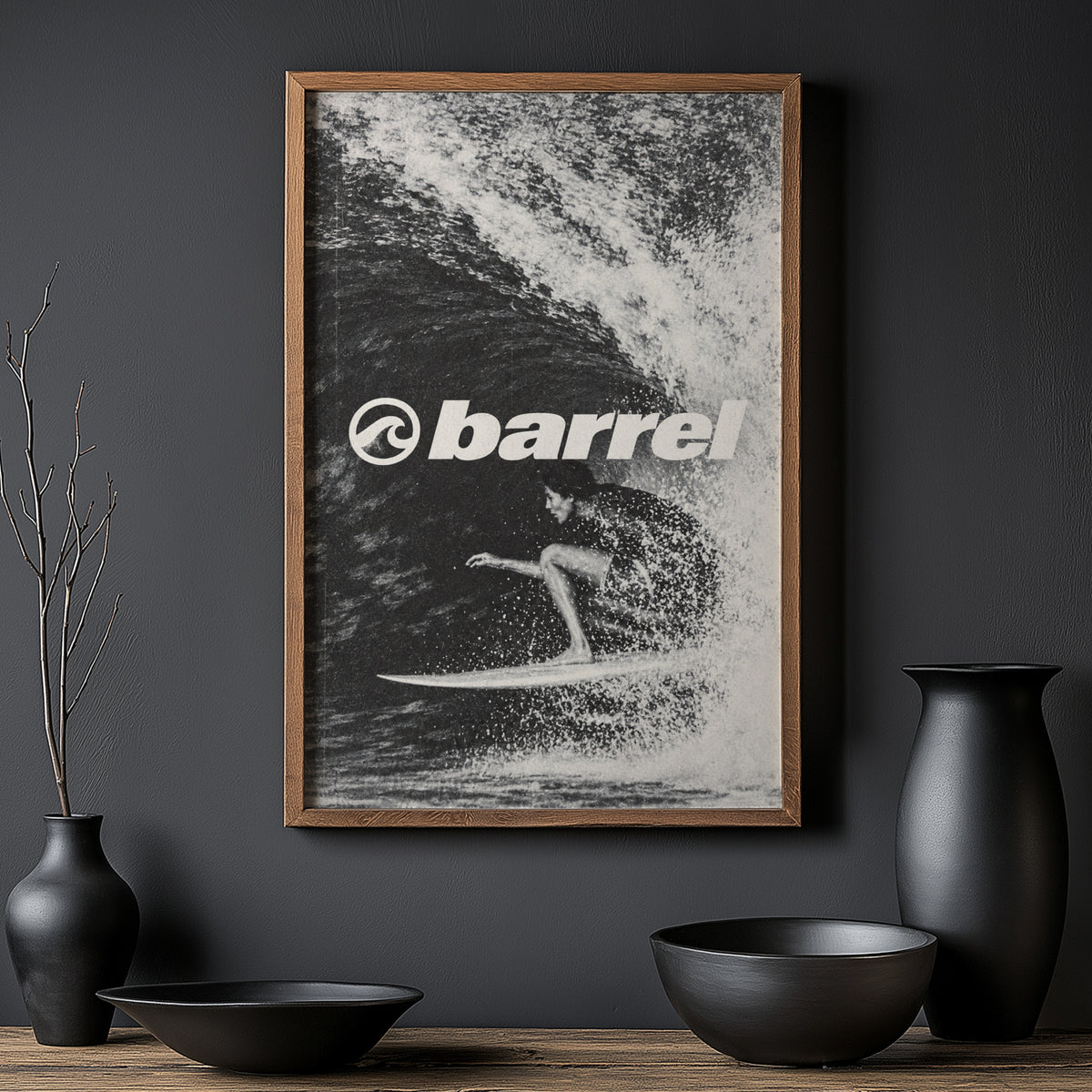 Vintage Barrel Surf Print, Surfer Poster, Wave Wall Art