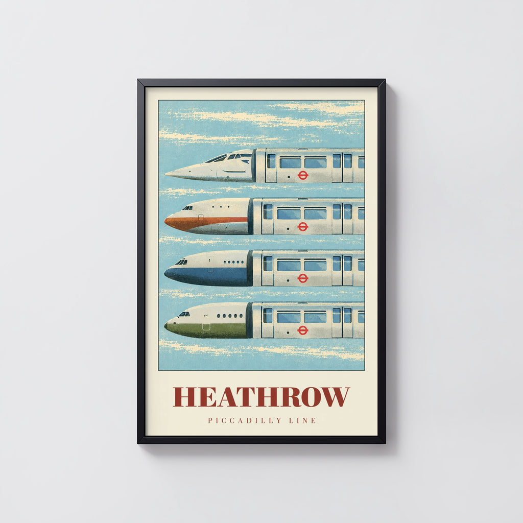 Vintage Heathrow Poster, Piccadilly Line London Print