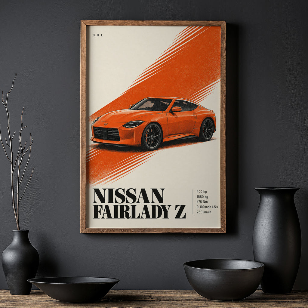 Vintage Nissan Fairlady Z Print, Orange Car Art