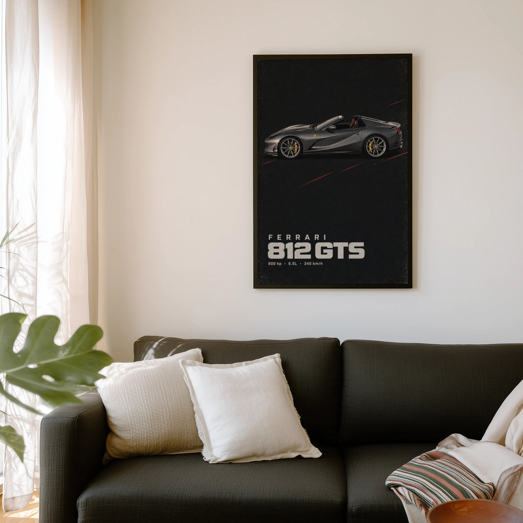 Vintage Ferrari 812 GTS Print, Supercar Wall Art
