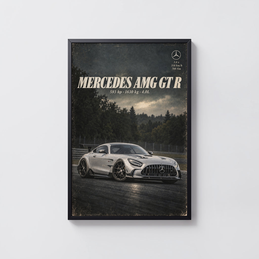 Vintage Mercedes AMG GT R Print, Car Poster, Garage Art
