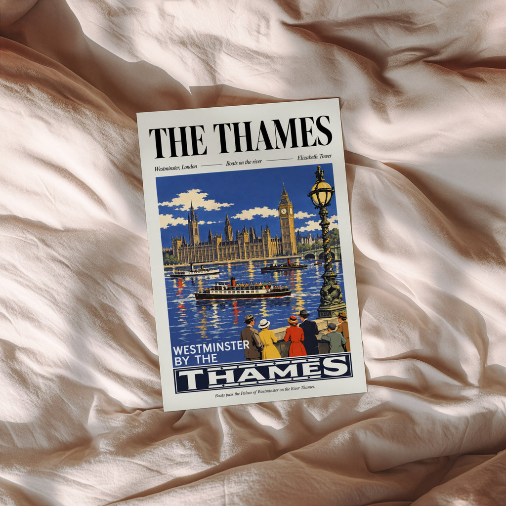 Vintage Thames Poster, Westminster London Wall Art, Print