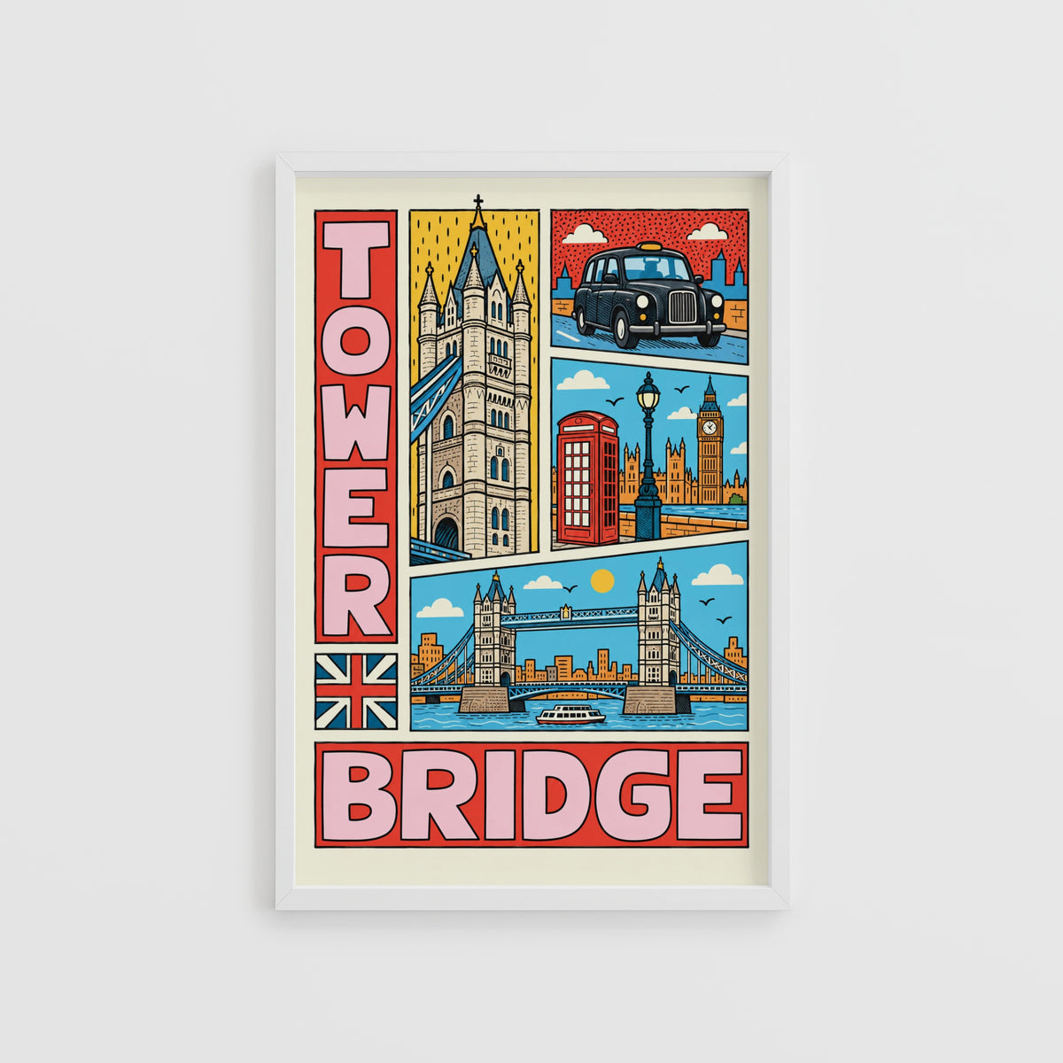 Vintage Tower Bridge London Poster, Colourful Wall Art Print