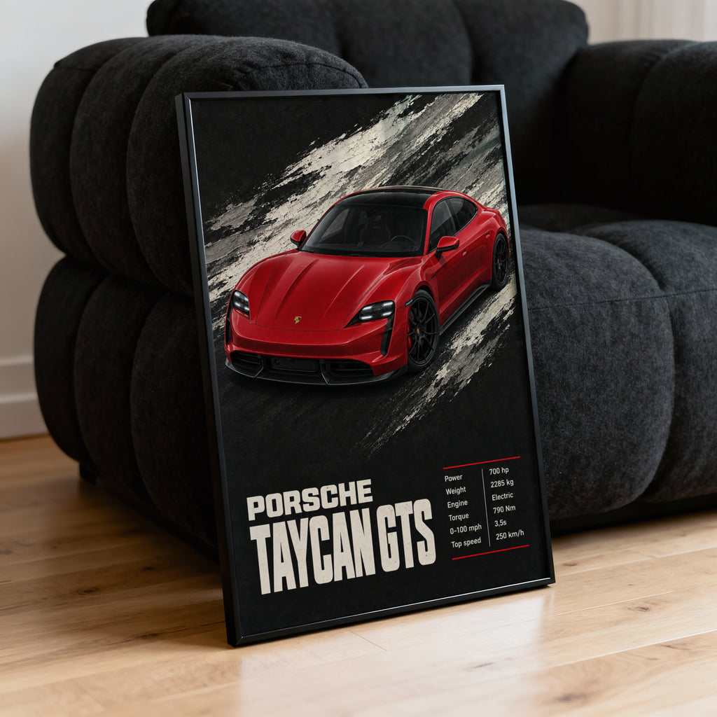 Vintage Porsche Taycan GTS Print, Car Poster Wall Art