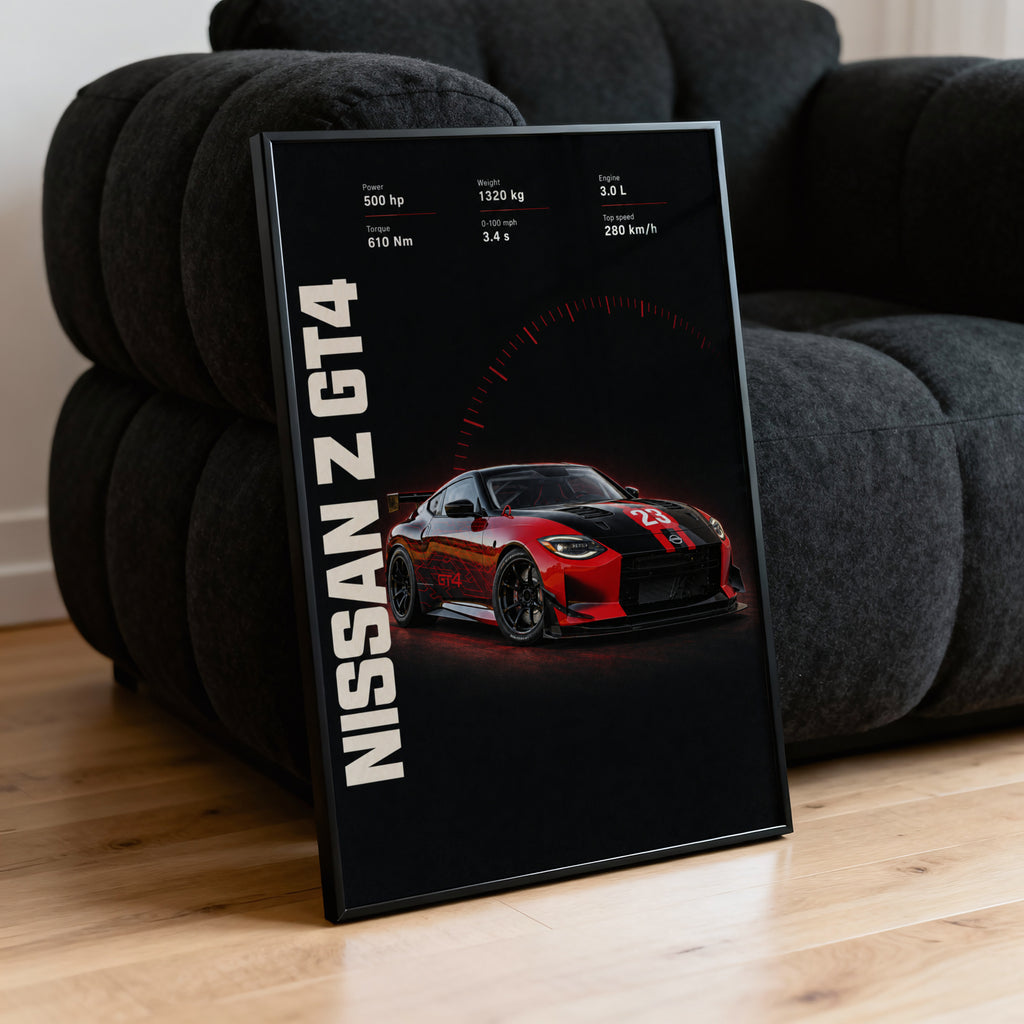 Vintage Nissan Z GT4 Print, Racing Car Wall Art