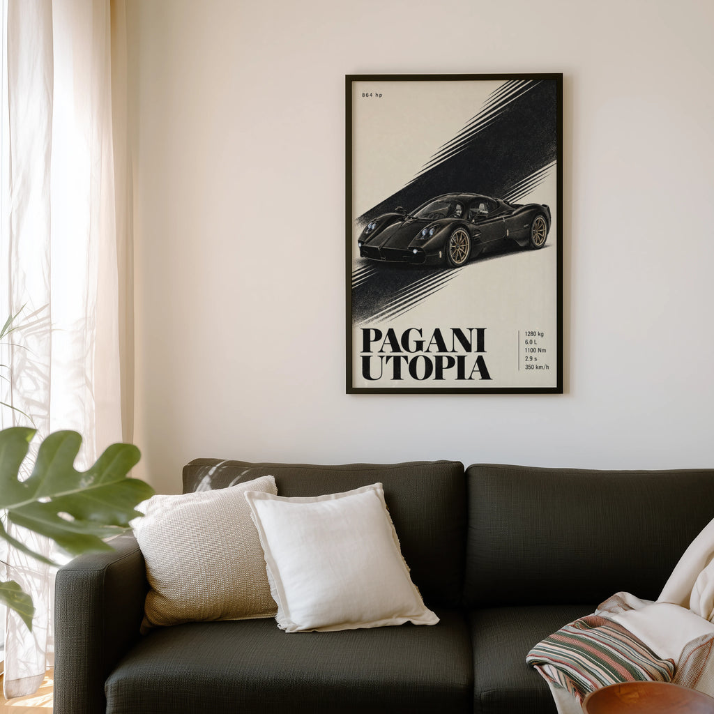 Vintage Pagani Utopia Print, Supercar Wall Art