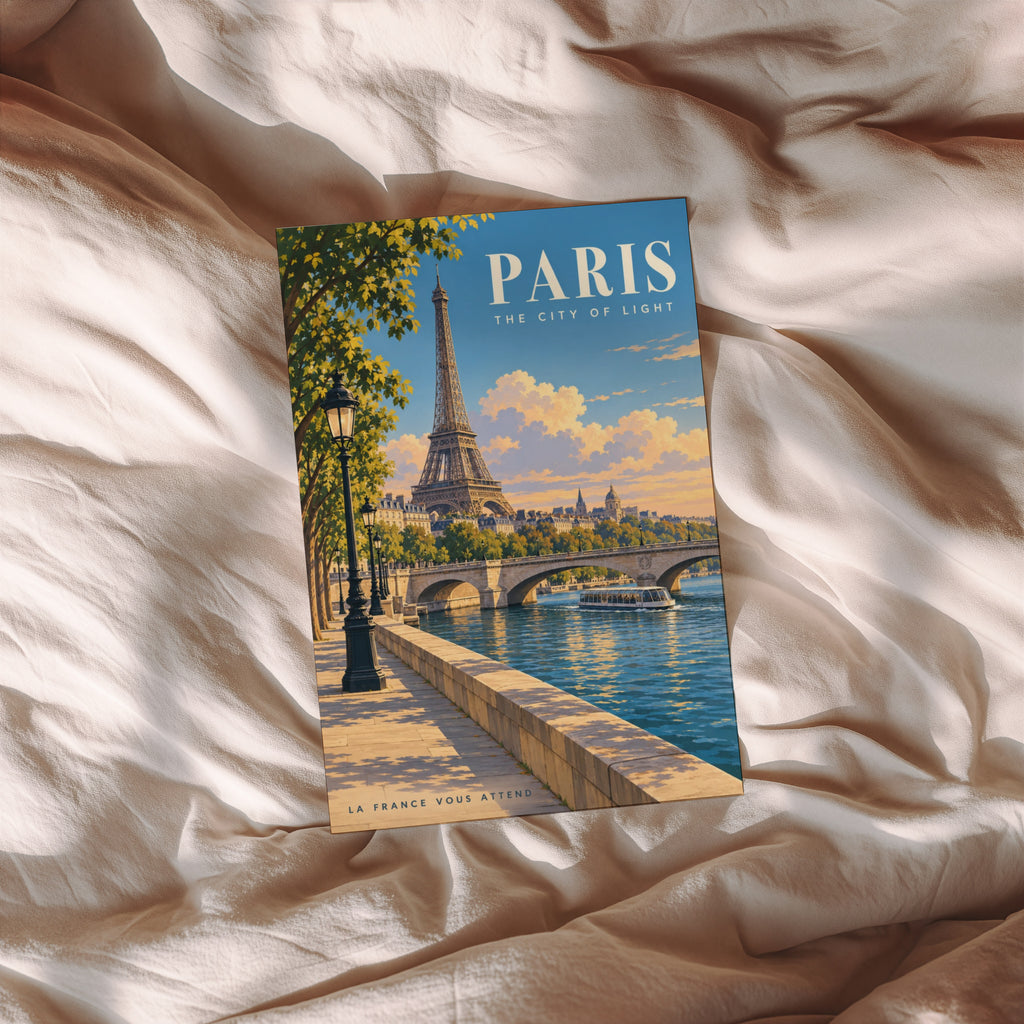 Vintage Paris Poster, Eiffel Tower Wall Art, Seine Print