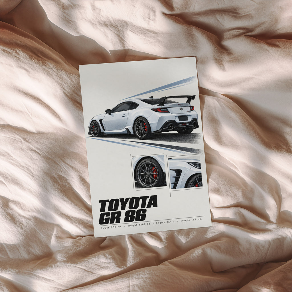 Vintage Toyota GR 86 Print, Car Poster, Garage Wall Art