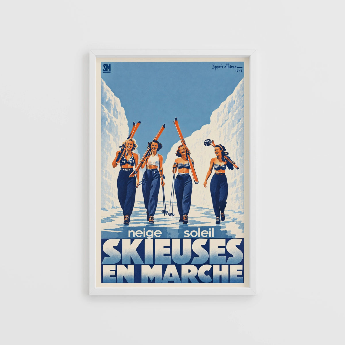 Vintage 1948 Ski Print, Skieuses En Marche Poster