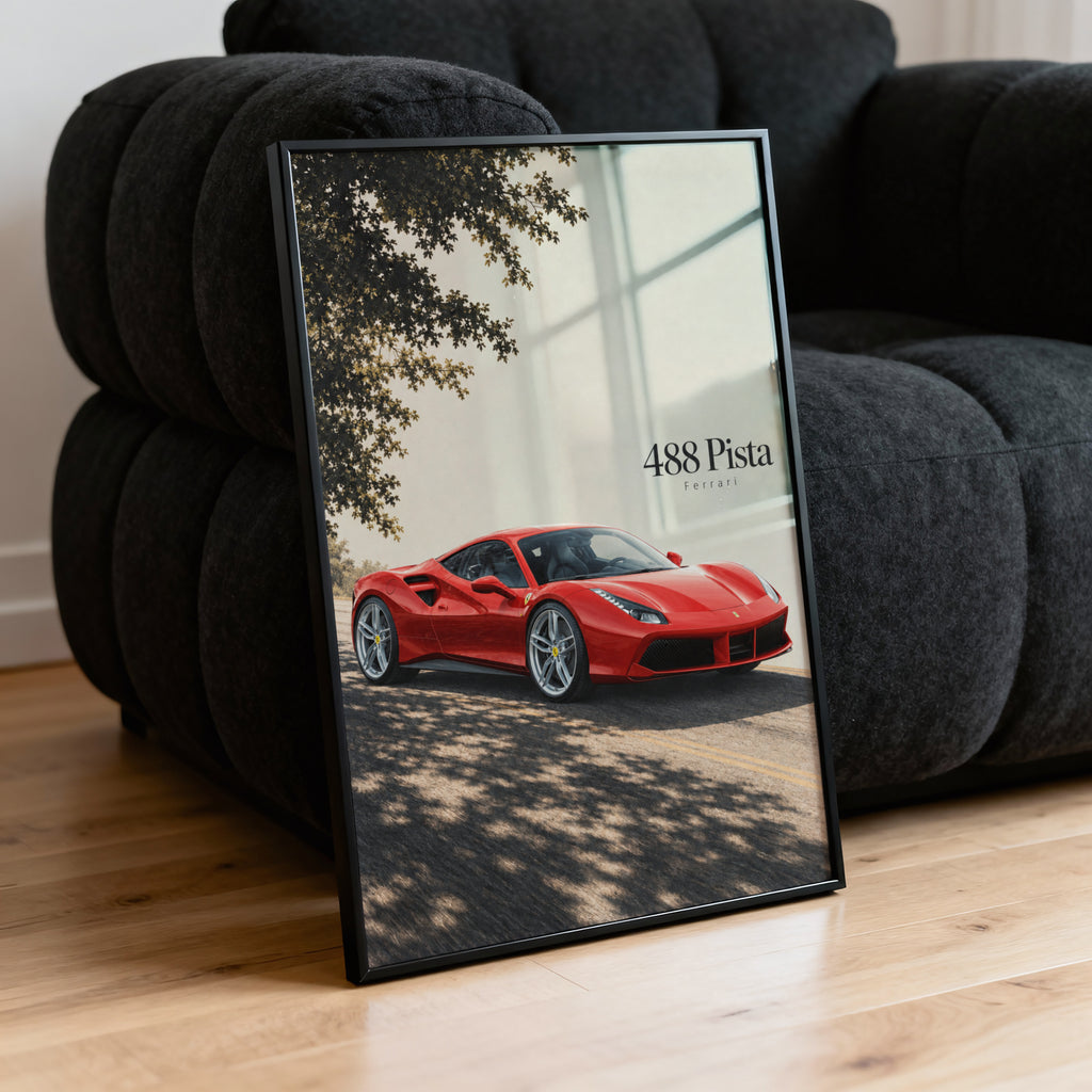 Vintage Ferrari 488 Pista Print, Supercar Wall Art