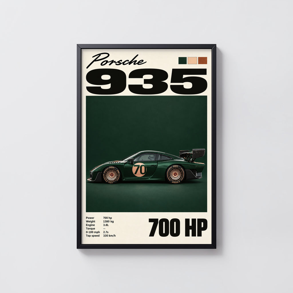 Vintage Porsche 935 Print, Racing Green Car Art