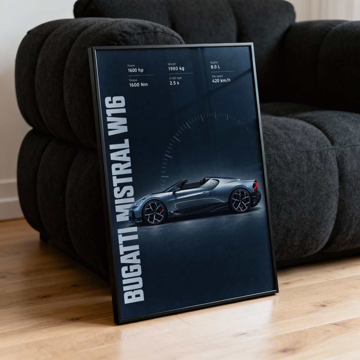 Vintage Bugatti Mistral W16 Print, Supercar Art