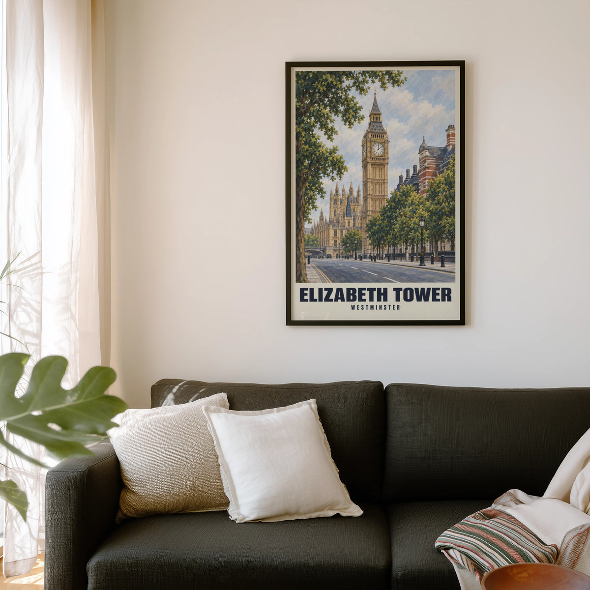 Vintage Elizabeth Tower Poster, London Wall Art Print