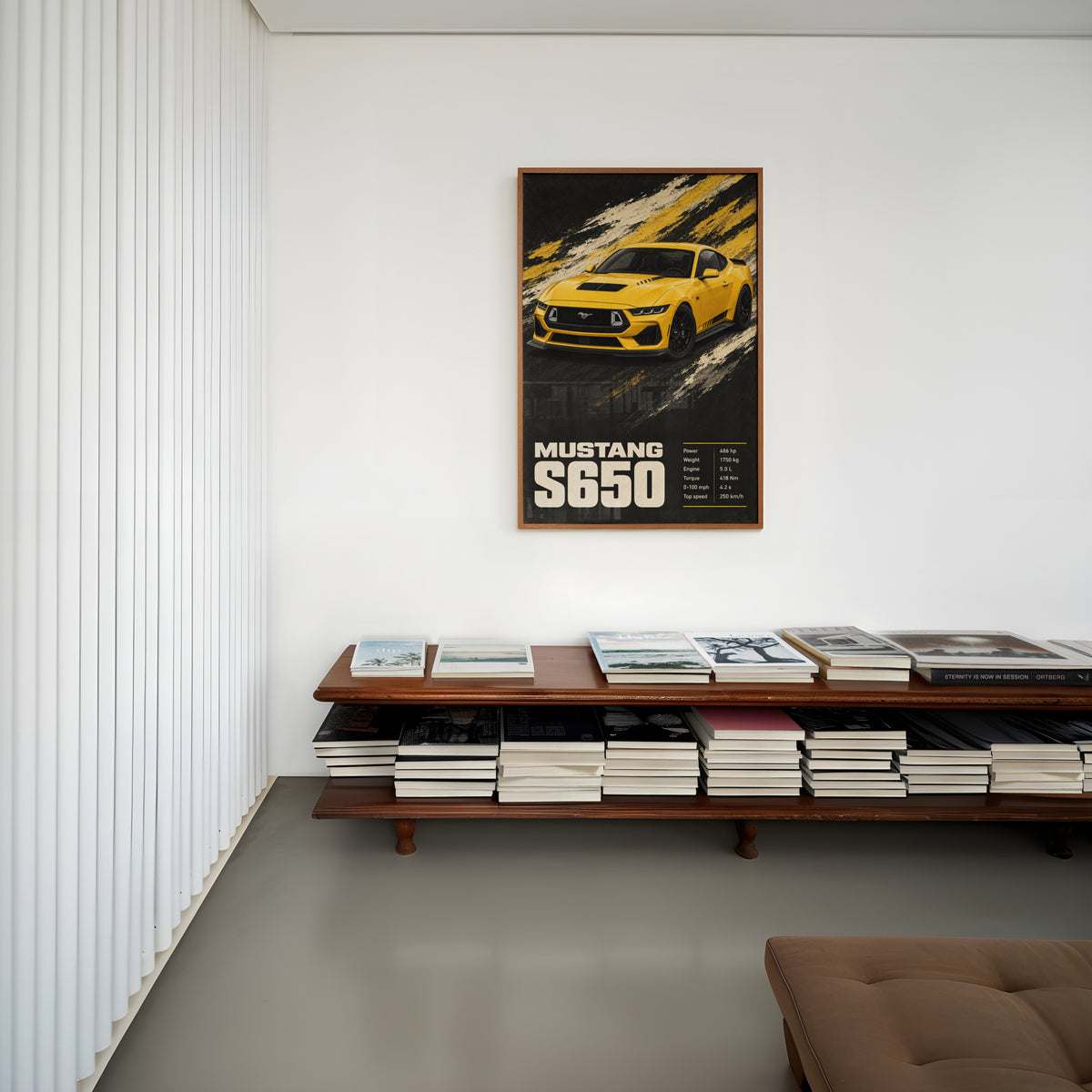 Vintage Mustang Print, Yellow Sports Car Wall Art