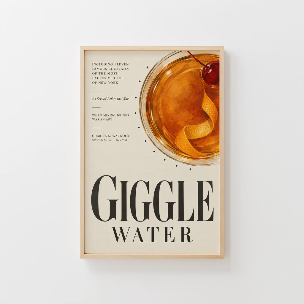 Vintage Giggle Water Cocktail Print Poster, Bar Art