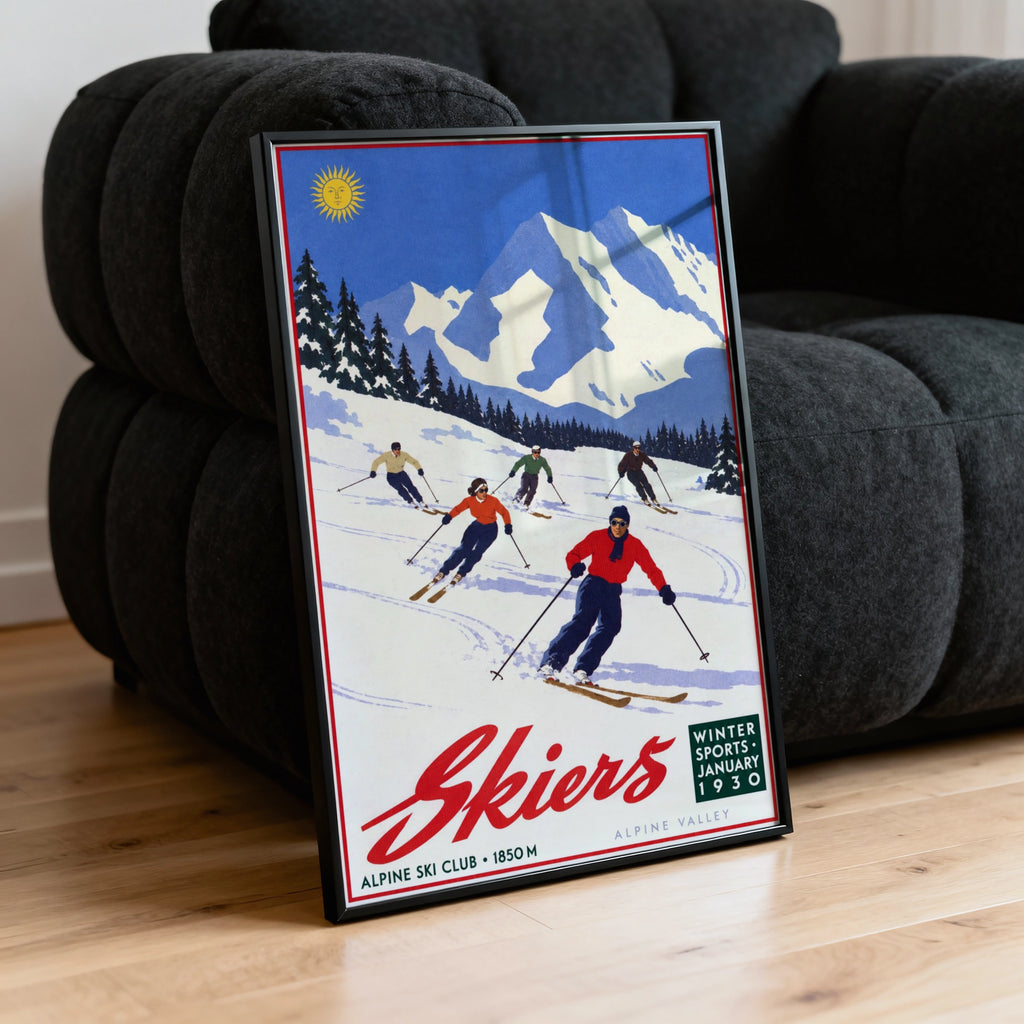Vintage 1930 Alpine Ski Club Skiers Print, Winter Poster