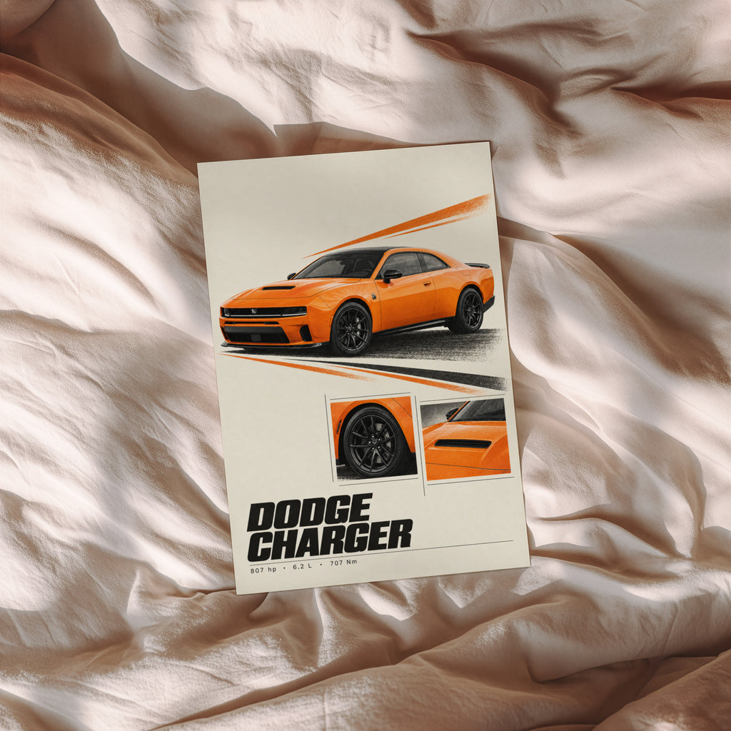 Vintage Dodge Charger Print, Muscle Car Wall Art