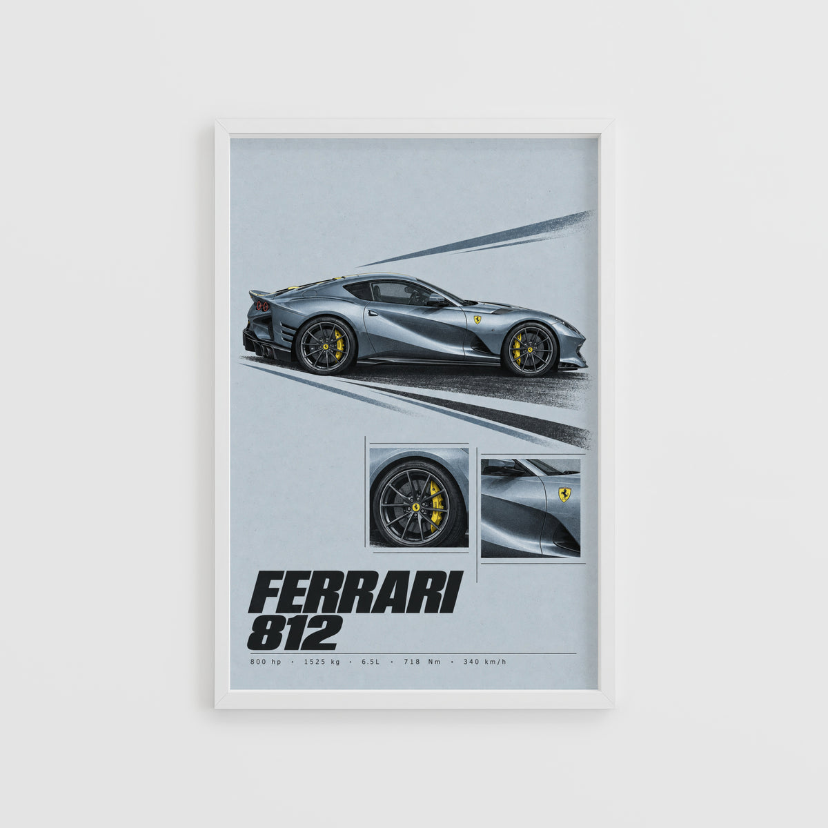 Vintage Print, Ferrari 812 Supercar Wall Art