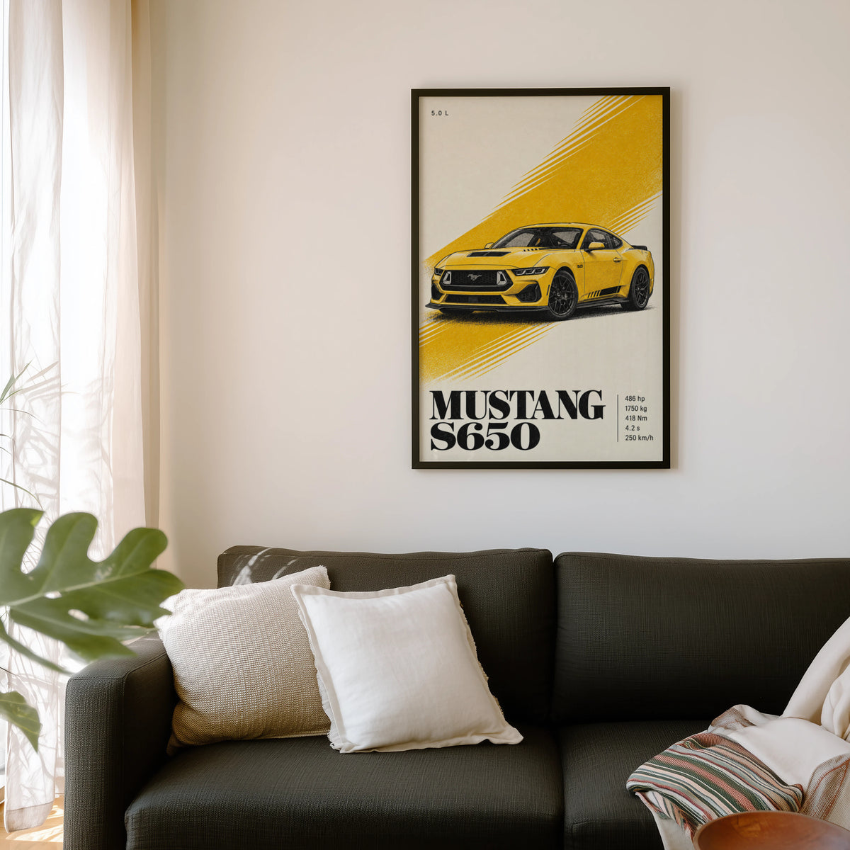 Vintage Mustang Car Print, Yellow Wall Art