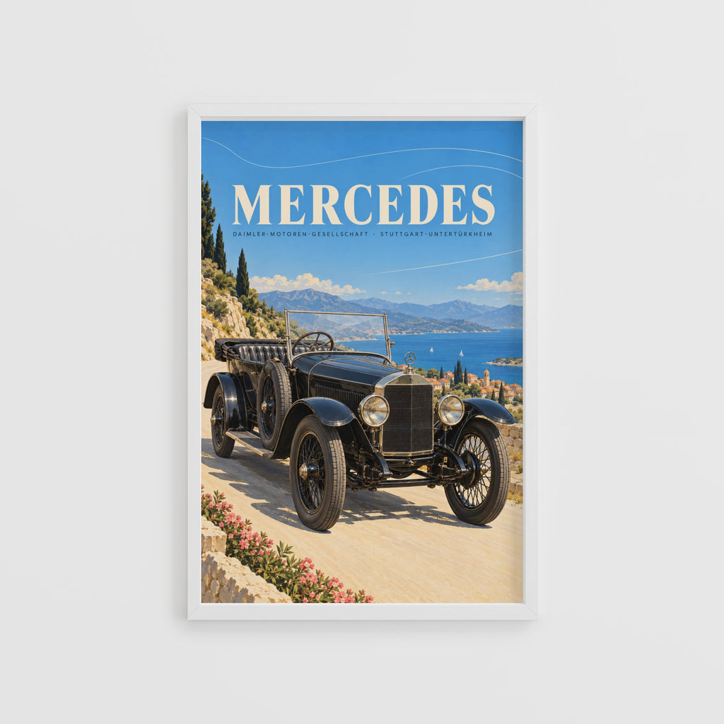 Vintage Mercedes Car Poster, Coastal Wall Art, Retro Print