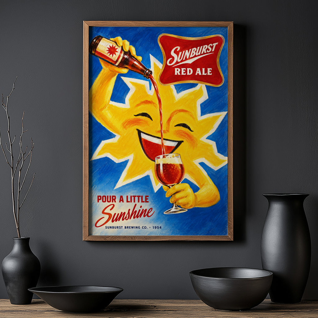 Vintage Sunburst Red Ale Beer Print, Retro Poster
