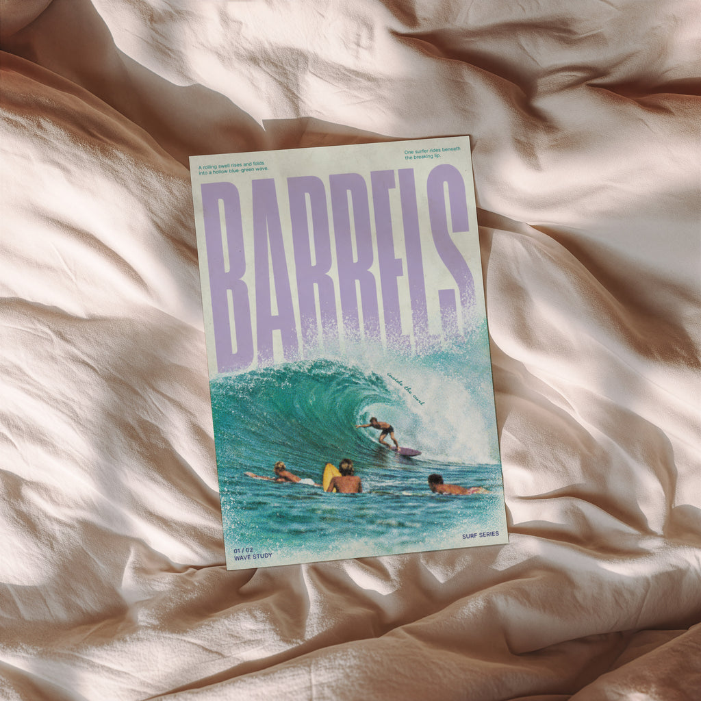 Vintage Barrels Surf Print, Surfing Poster, Wave Art