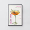 Vintage Cherry Coupe Cocktail Print Poster, Bar Wall Art