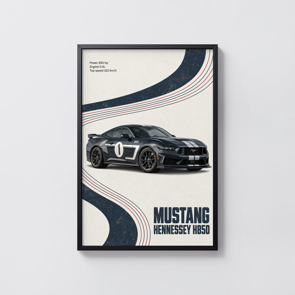 Vintage Mustang Hennessey H850 Print, Car Poster