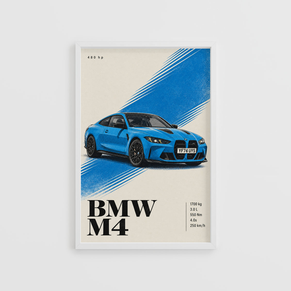 Vintage BMW M4 Print, Blue Car Wall Art