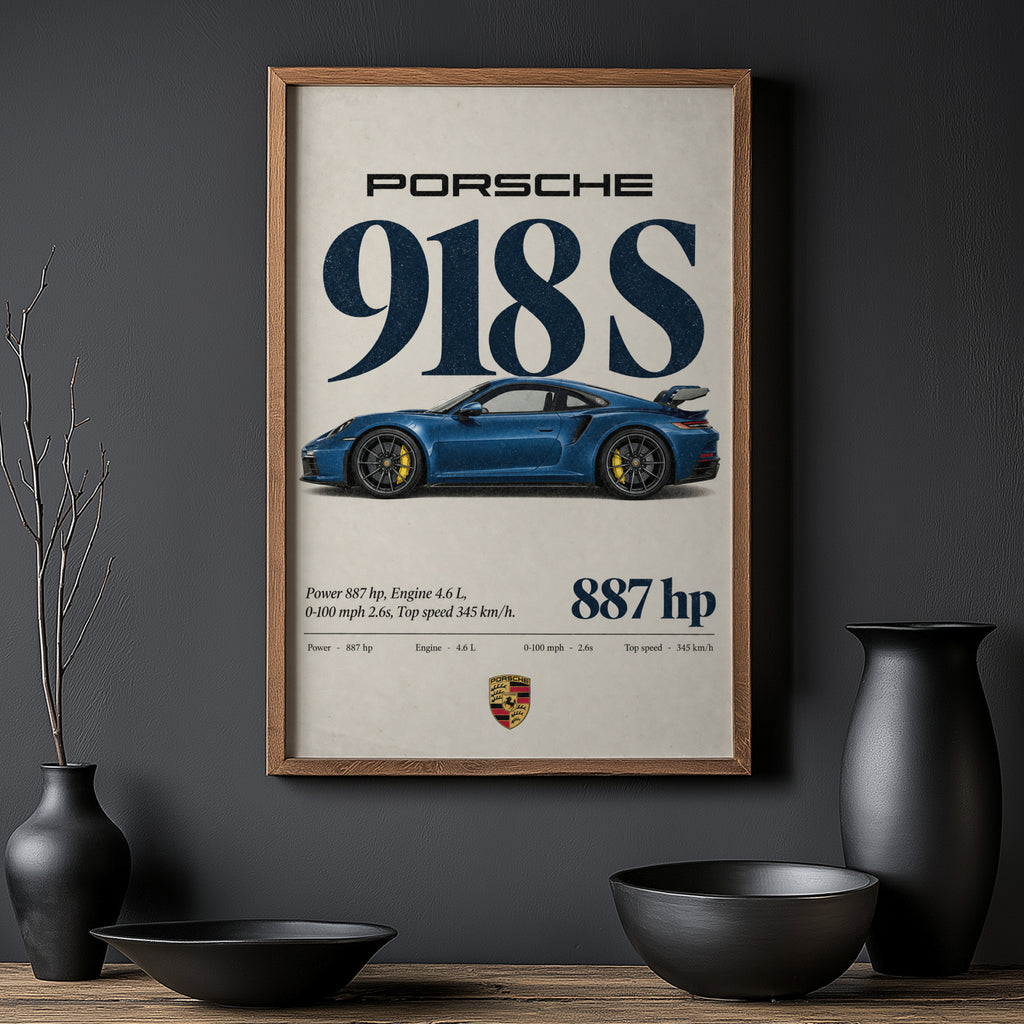 Vintage Porsche 918 S Print, Car Wall Art