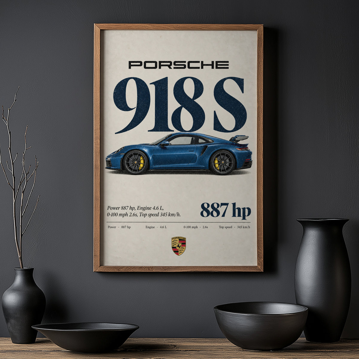 Vintage Porsche 918 S Print, Car Wall Art