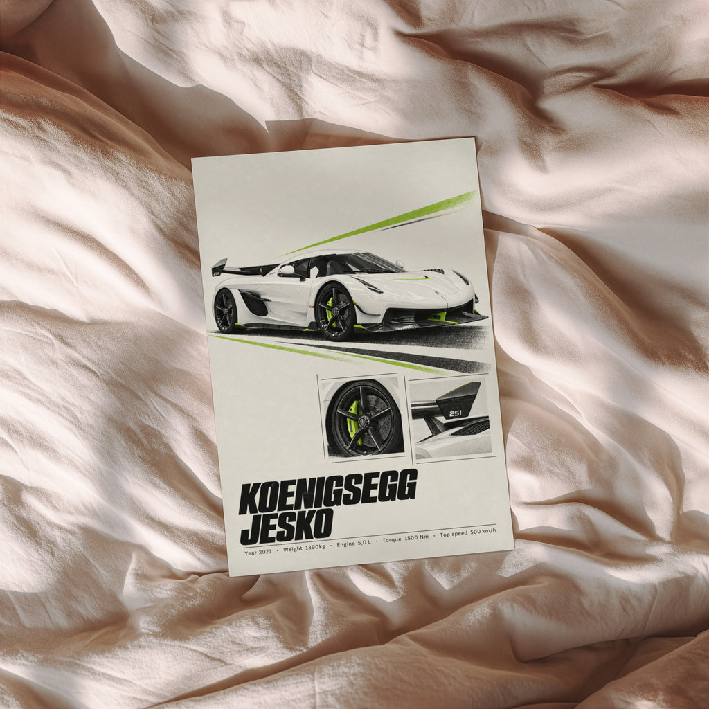 Vintage Koenigsegg Jesko Print, Hypercar Wall Art