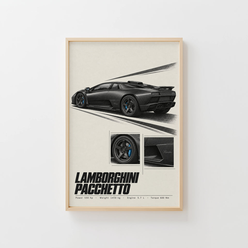 Vintage Lamborghini Pacchetto Print, Supercar Art