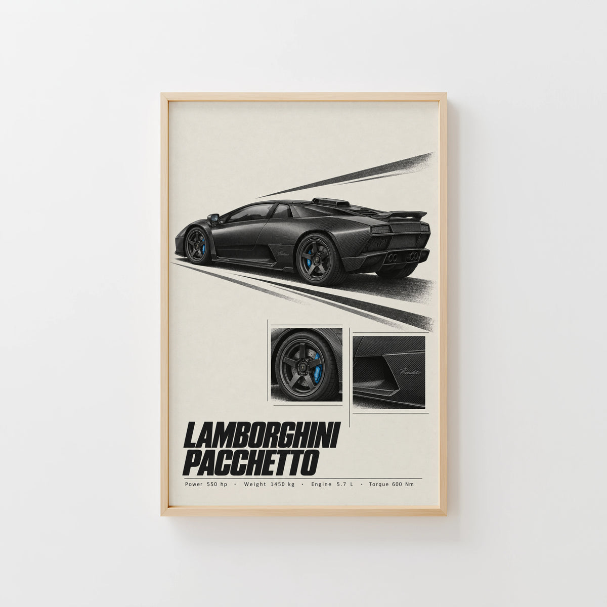 Vintage Lamborghini Pacchetto Print, Supercar Art
