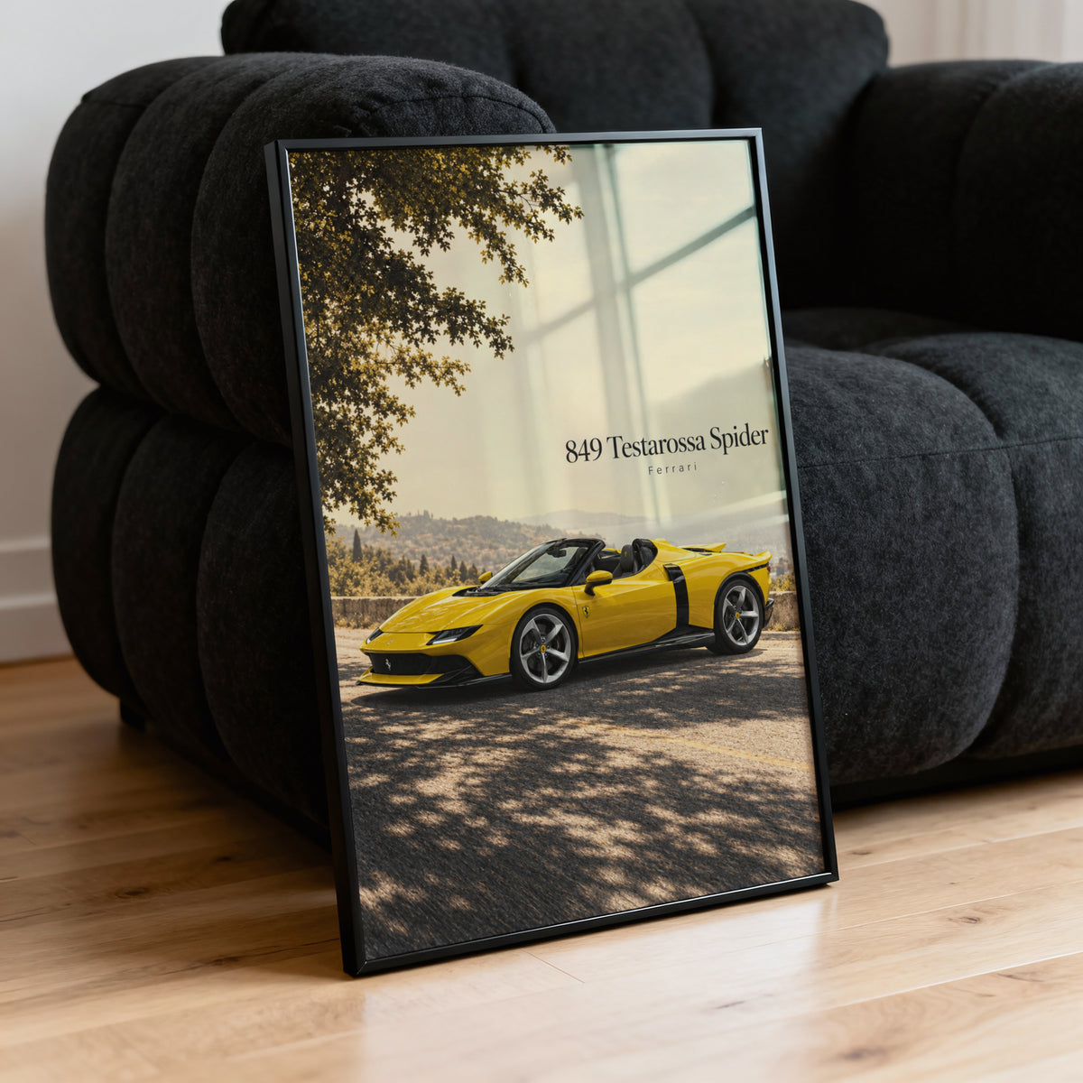Vintage Ferrari Print, Yellow Supercar Wall Art