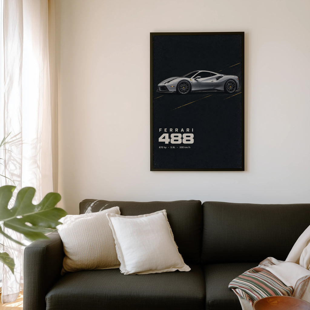 Vintage Ferrari 488 Print, Car Poster, Supercar Wall Art