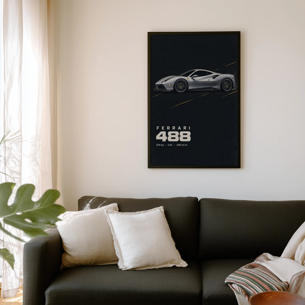 Vintage Ferrari 488 Print, Car Poster, Supercar Wall Art
