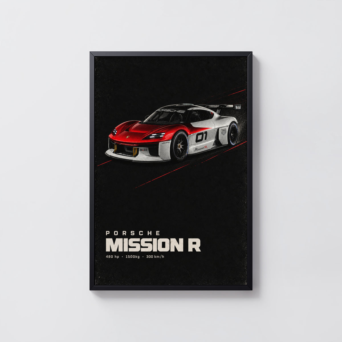 Vintage Porsche Mission R Print, Racing Car Wall Art