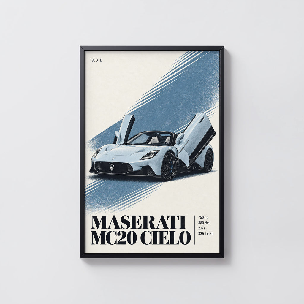 Vintage Maserati MC20 Cielo Car Print, Wall Art