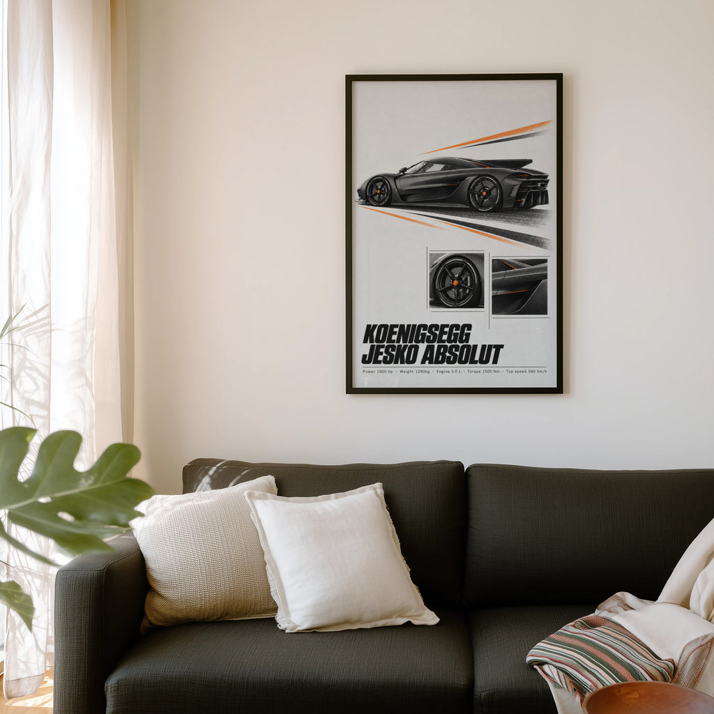 Vintage Koenigsegg Jesko Absolut Print, Hypercar