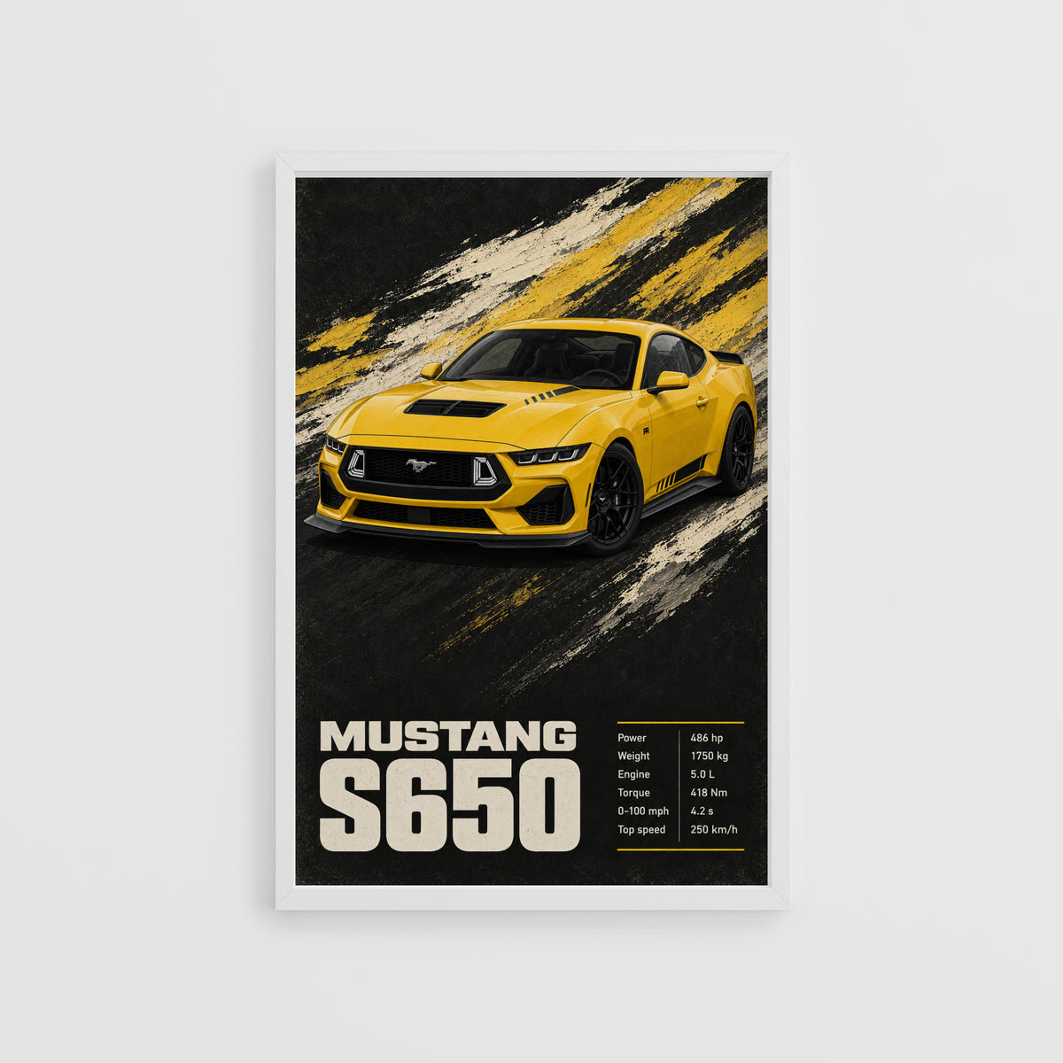 Vintage Mustang Print, Yellow Sports Car Wall Art