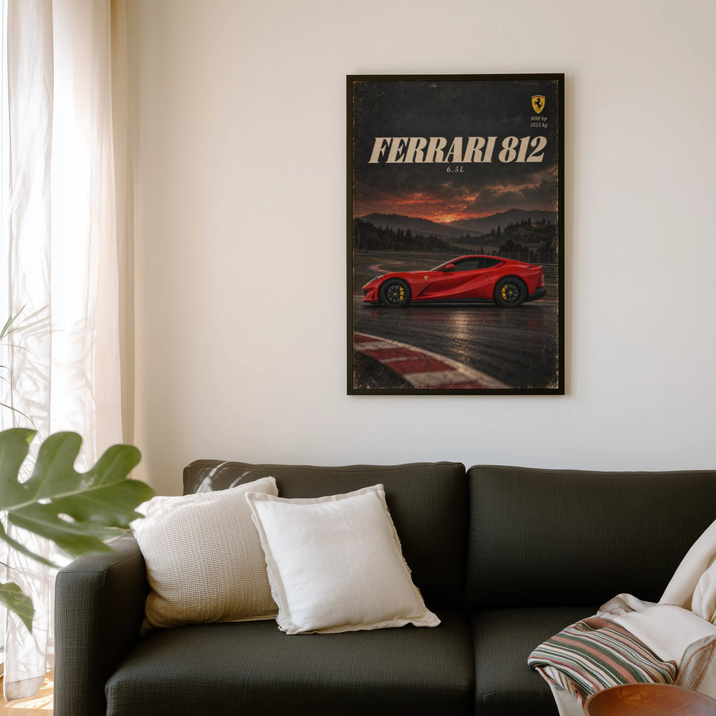 Vintage Ferrari 812 Print, Supercar Wall Art