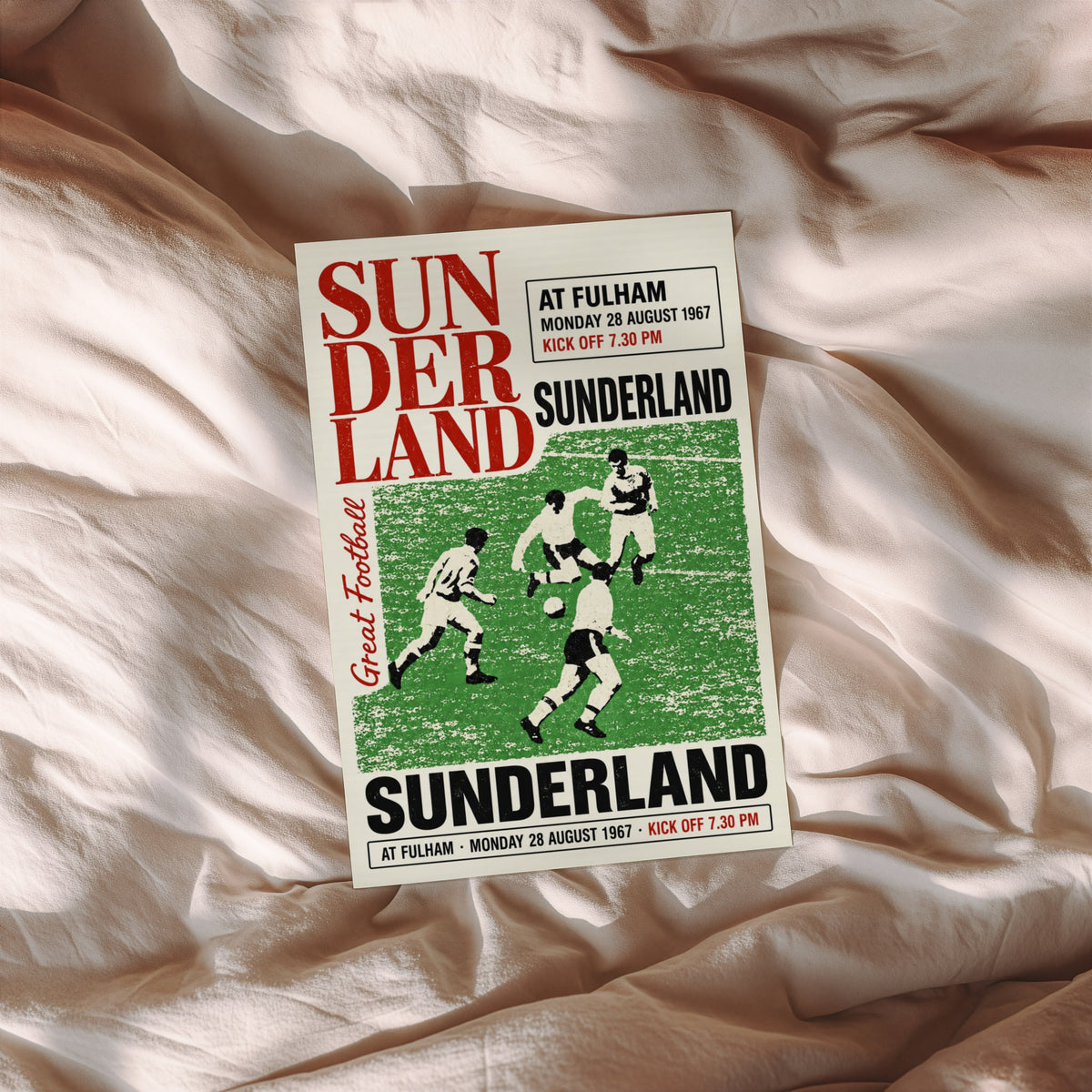 Vintage Sunderland Football Poster, Fulham 1967 Print