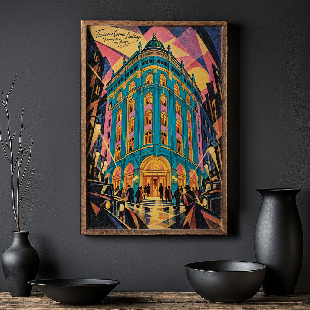 Vintage Art Deco Building Poster, City Wall Art, Print