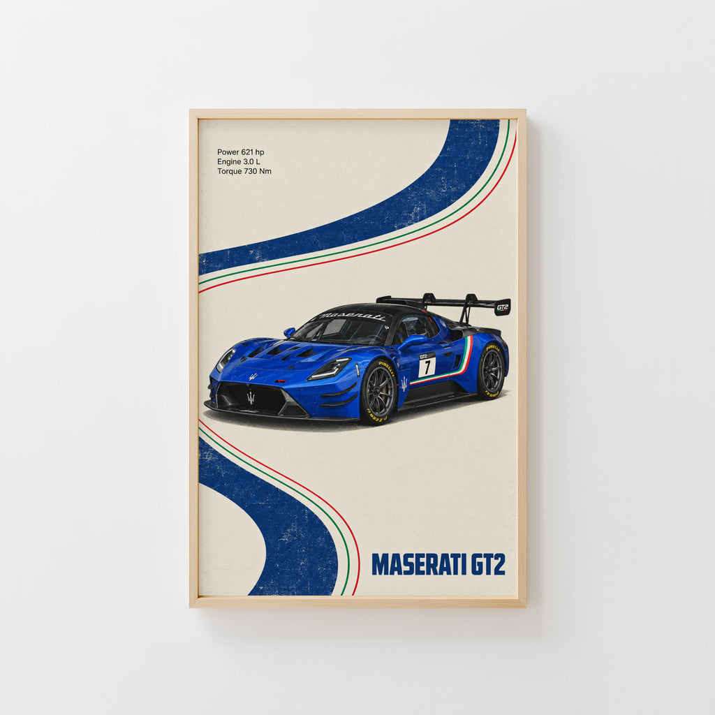 Vintage Maserati GT2 Race Car Print, Italian Racing